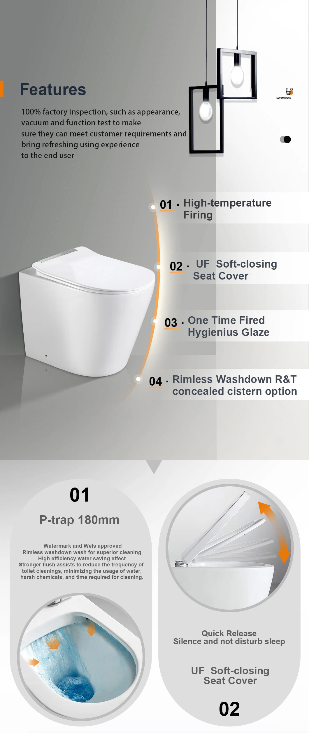 Full Wall Faced Toilet Suite with Watermark Certificate, Sanitary Wares Porcelain Bathroom Ceramic Toilet