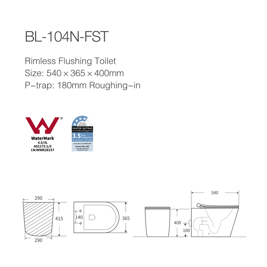 Full Wall Faced Toilet Suite with Watermark Certificate, Sanitary Wares Porcelain Bathroom Ceramic Toilet