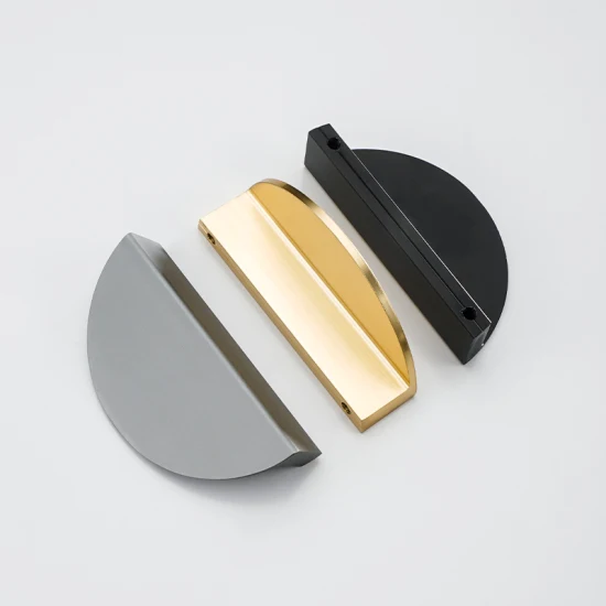 Neue halbmondförmige runde Aluminium-Schubladengriffe im Nodic-Stil, geschwungene Schrankgriffe, goldfarben, andere Möbelbeschläge für Badezimmer
